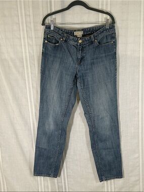 Michael Kors Straight Leg Jeans Size 10 Medium Wash MK Logo Pocket Stretch Denim